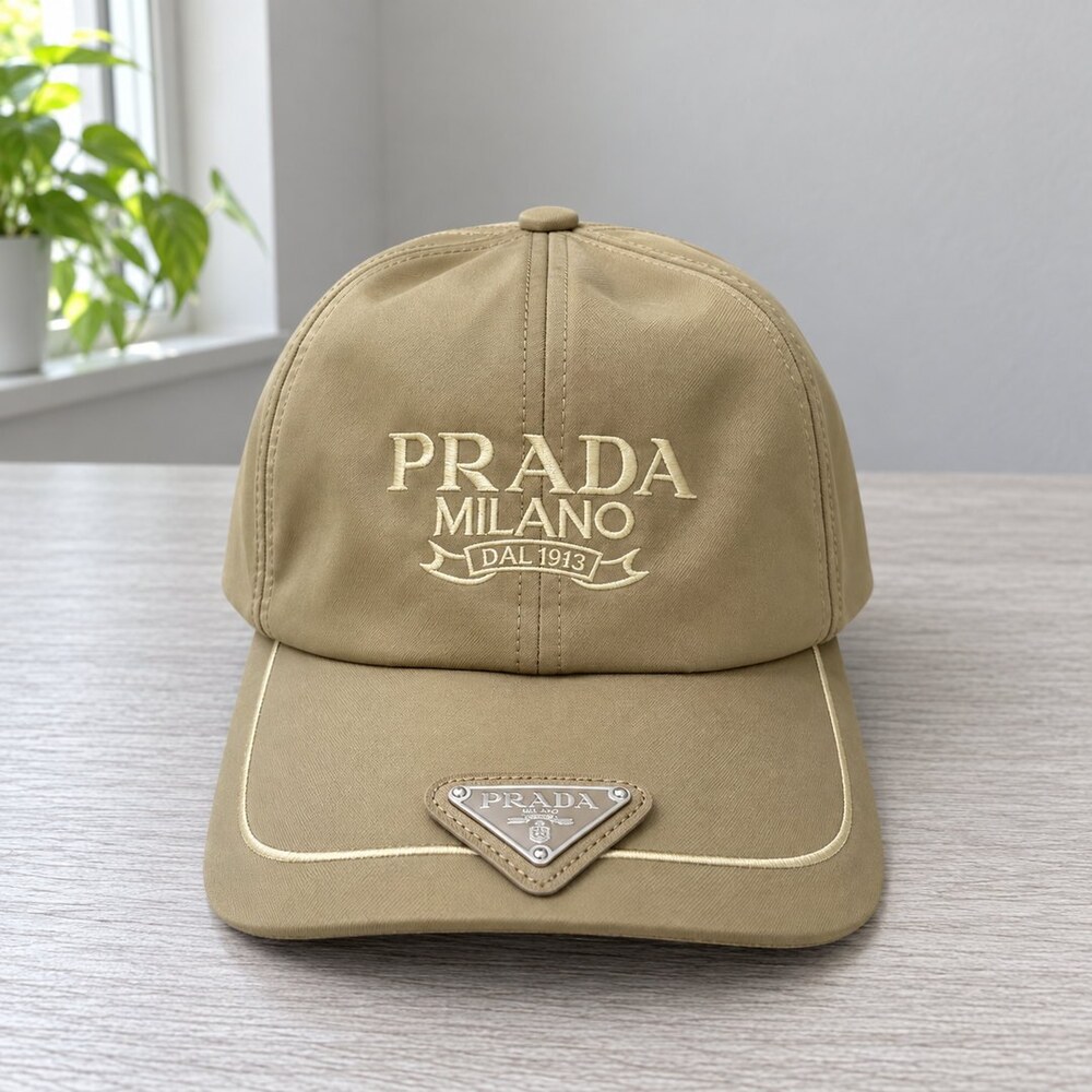 Prada Khaki Cap with Logo Embroidery